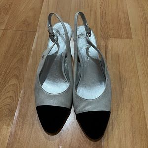 Chanel silver/white and black sling back heels